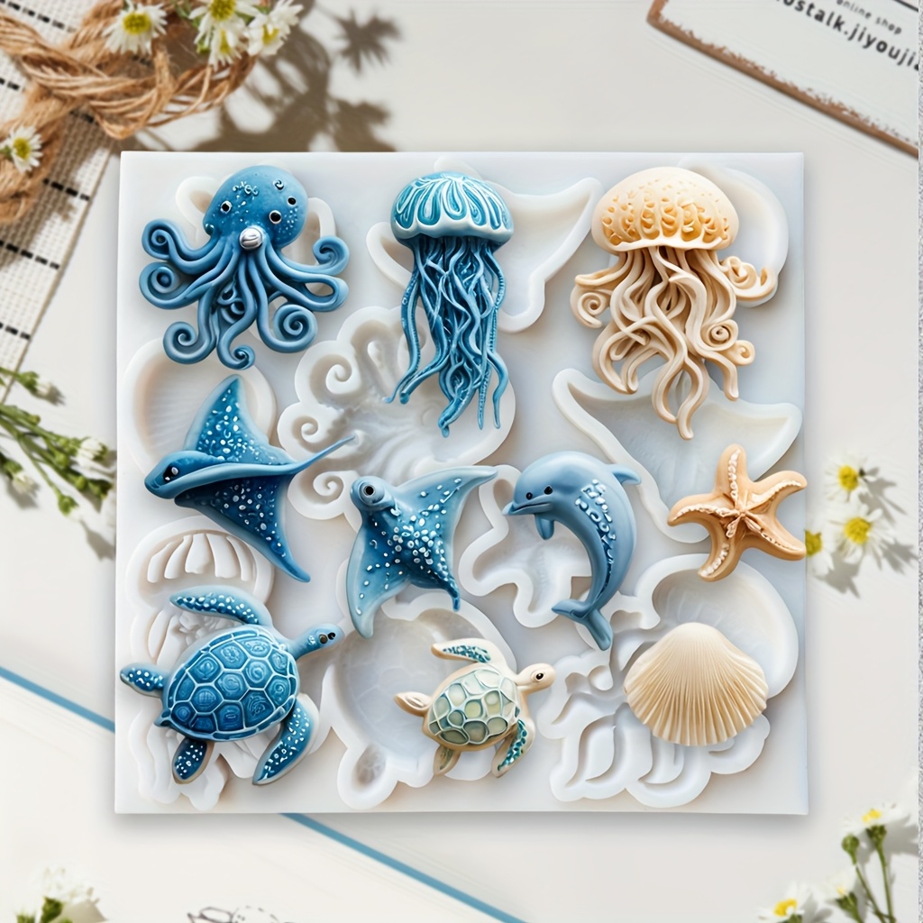 Soap Making Kit For Beginners - 海の生き物シリコンモールド タコ クラゲ イルカ カメ フォンダン