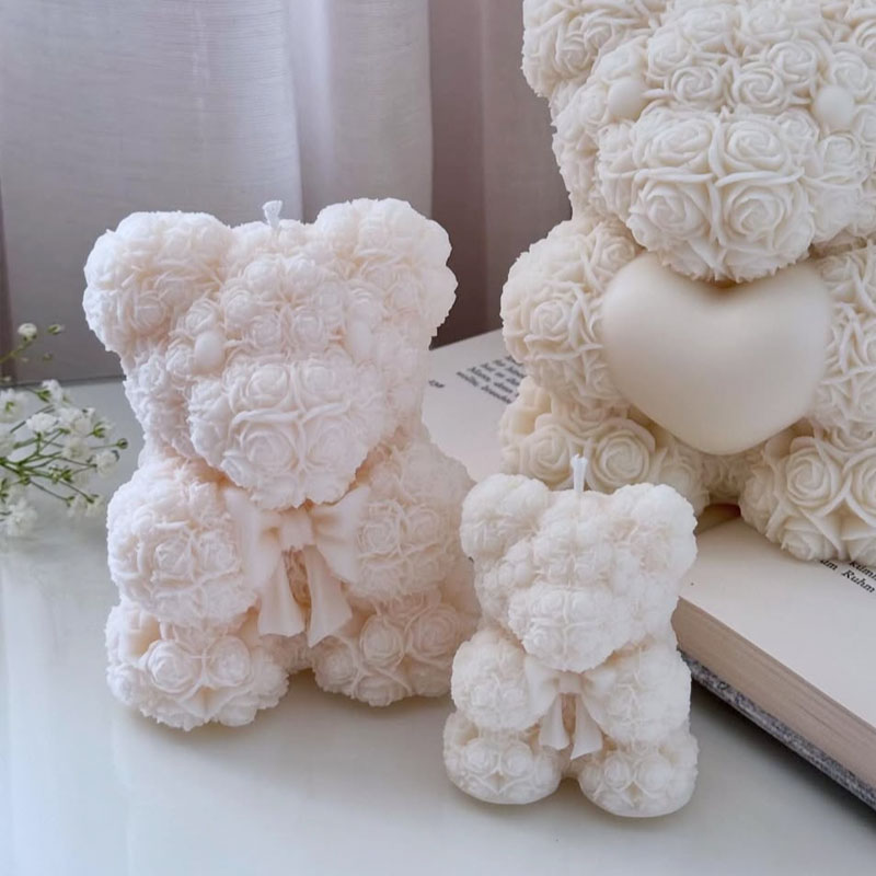 Soap Making Gifts - バラの弓の形をしたクマのキャンドルシリコンモールド、バレンタインデーのクマのキャンドル樹脂型、キャンドル、石鹸、石膏鋳造用の型、ギフト
